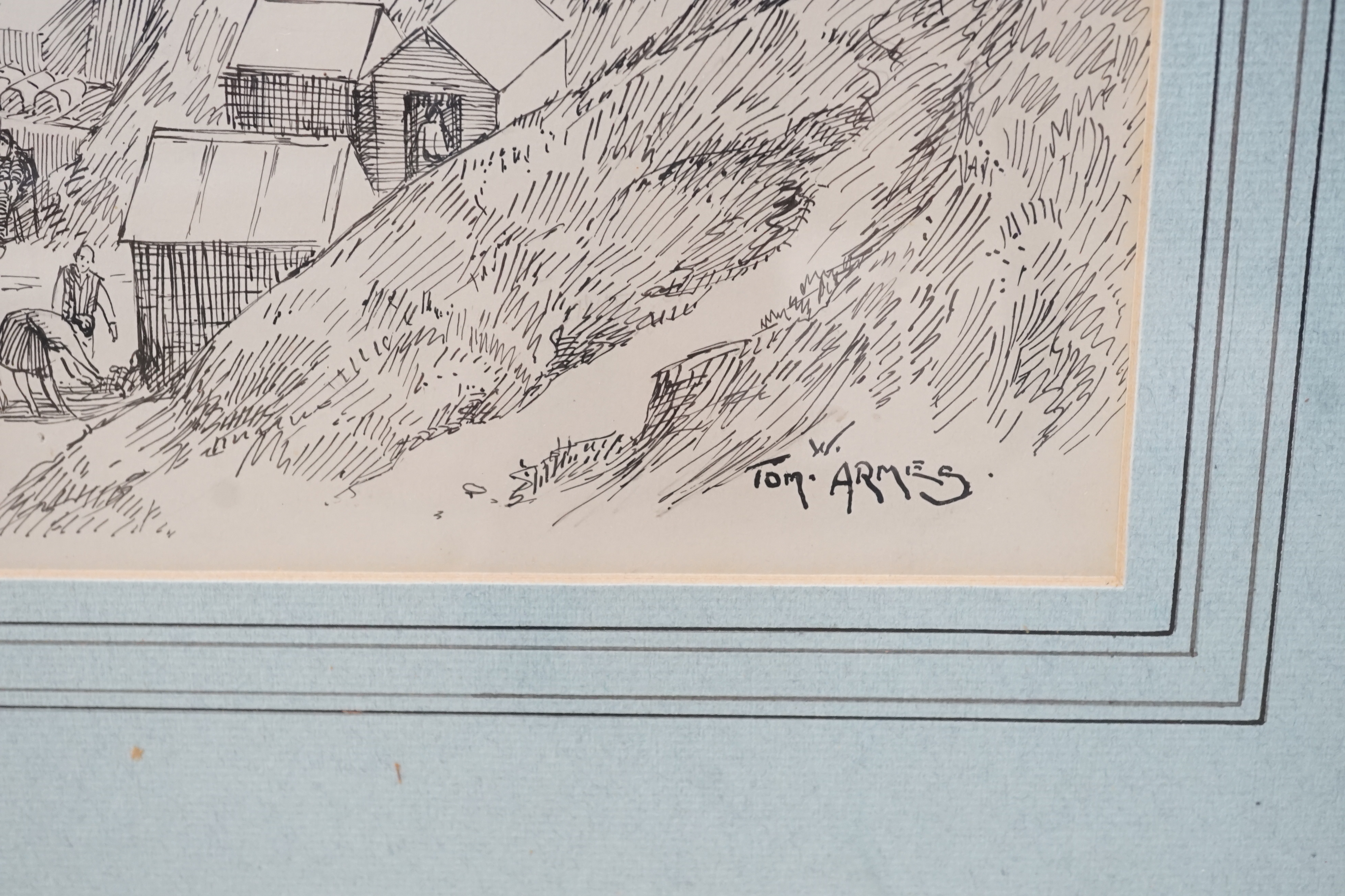 Tom W. Armes (1894-1962), pen and ink, 'Cromer beach and pier', signed, 30 x 49cm